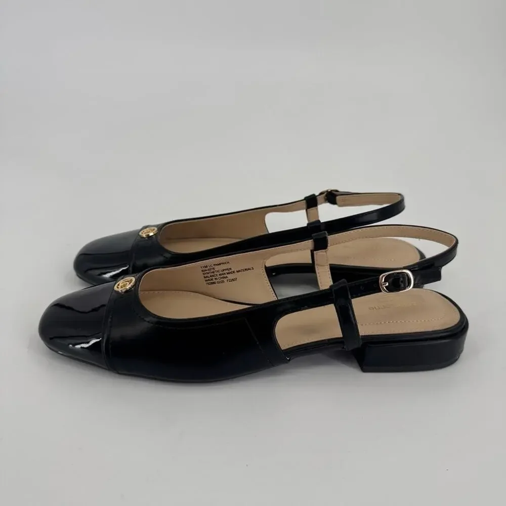 Liz Claiborne Women's Black Pamprick Square Closed Toe Ballet Flats Size 11